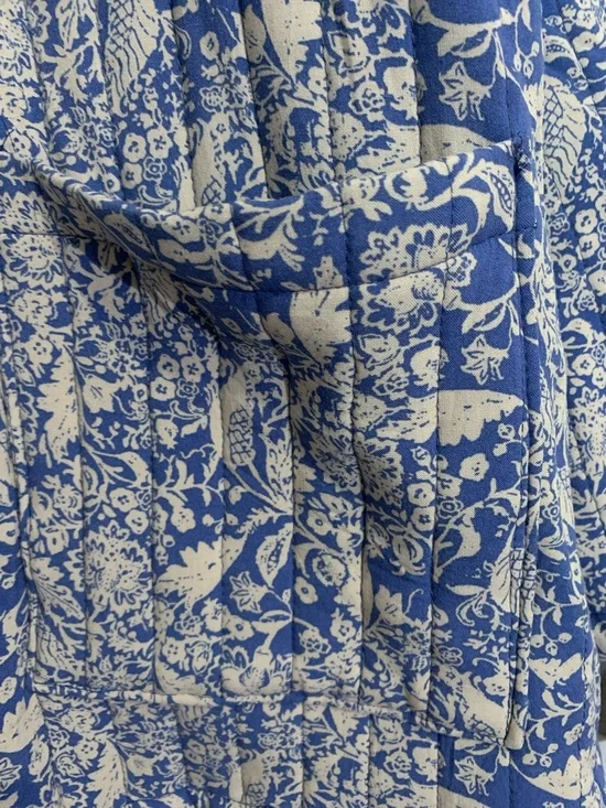 Quilted Floral Open-Front Jacket - Blue/Cream - Picture 3 of 6
